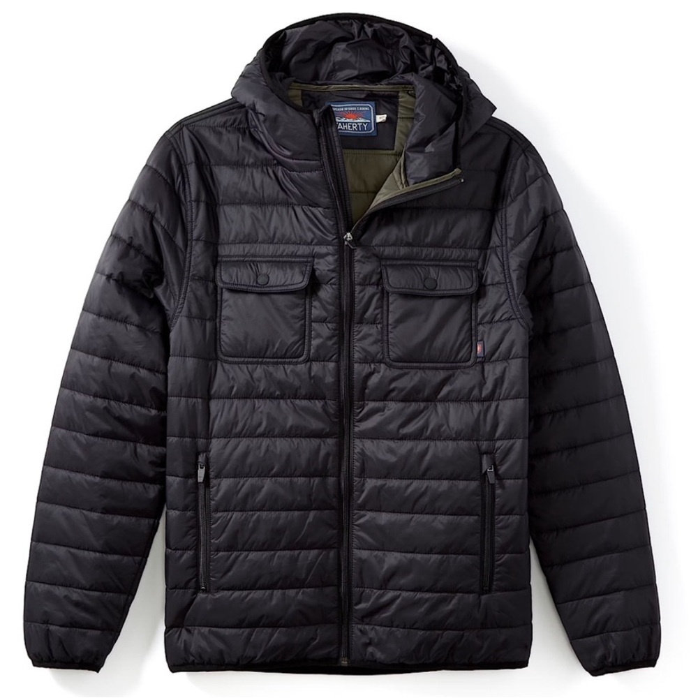 Faherty Black Quilted Hooded Puffer Jacket